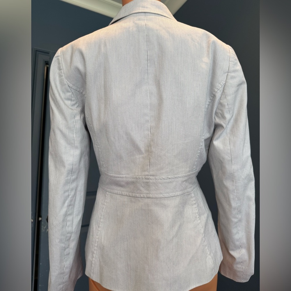 White Pinstripe Blazer Tailored Waist Career Jacket Petite 4P Alex Marie - Picture 3 of 10